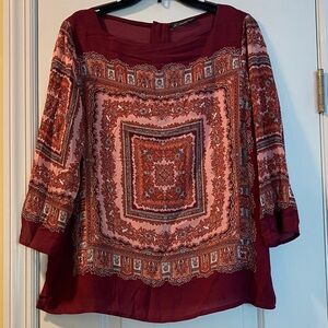 Adrianna Papell Pink Burgundy Black Print Top NeverUsed